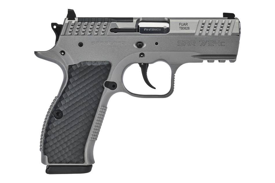 Sarsilmaz SAR7/24C 7/24 Compact 9mm Luger 17+1 Matte Stainless Steel Frame w/Beavertail & Picatinny Rail, Black Polymer Grip