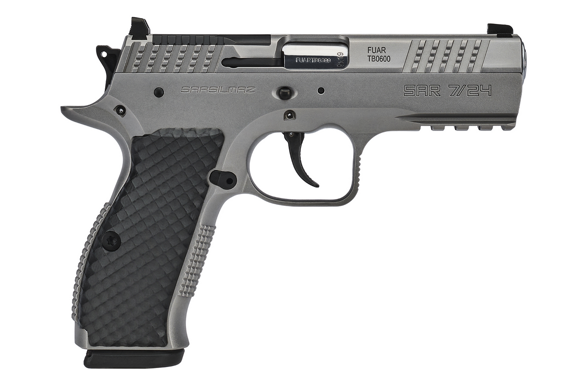 Sarsilmaz SAR7/24 7/24 9mm Luger 17+1 4.40" Stainless Barrel, Matte Stainless Steel Optic Cut/Serrated Slide, Matte Stainless Steel Frame w/Beavertail & Picatinny Rail, Black Polymer Grip