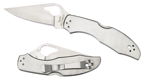 Spyderco BY04P2 Byrd Meadowlark 2 Folding Knife 2.93" 8Cr13MoV Plain Edge Clip Point SS Blade Satin Stainless Handle