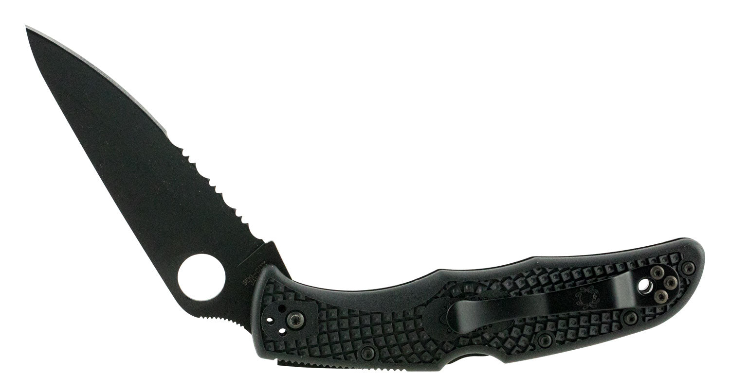 Spyderco C10PSBBK Endura 4 3.75" Folding Part Serrated Black TiCN VG-10 SS Clip Point Blade Black Textured FRN Handle & Pocket Clip