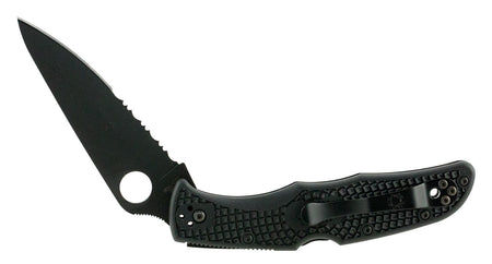 Spyderco C10PSBBK Endura 4 3.75" Folding Part Serrated Black TiCN VG-10 SS Clip Point Blade Black Textured FRN Handle & Pocket Clip