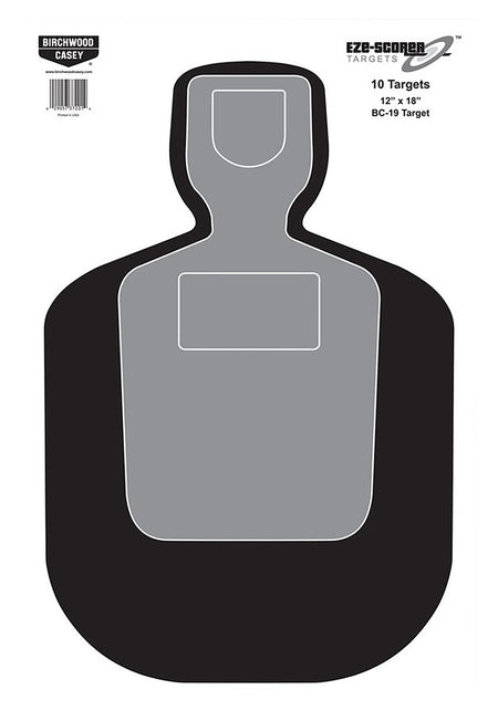 Birchwood Casey EZE-Scorer BC-19 Silhouette Paper Target Black/Gray/White 12"x18" 10 Pack