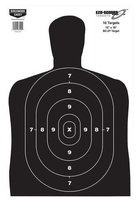 Birchwood Casey 37202 12"x18" BC-27 EZE-Scorer Silhouette Hanging Paper Target Black/White 10 Pack