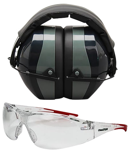 Champion Targets Eyes & Ears Combo Set 26 dB Passive Over-the-Head Muff with Safety Glasses Black/Gray