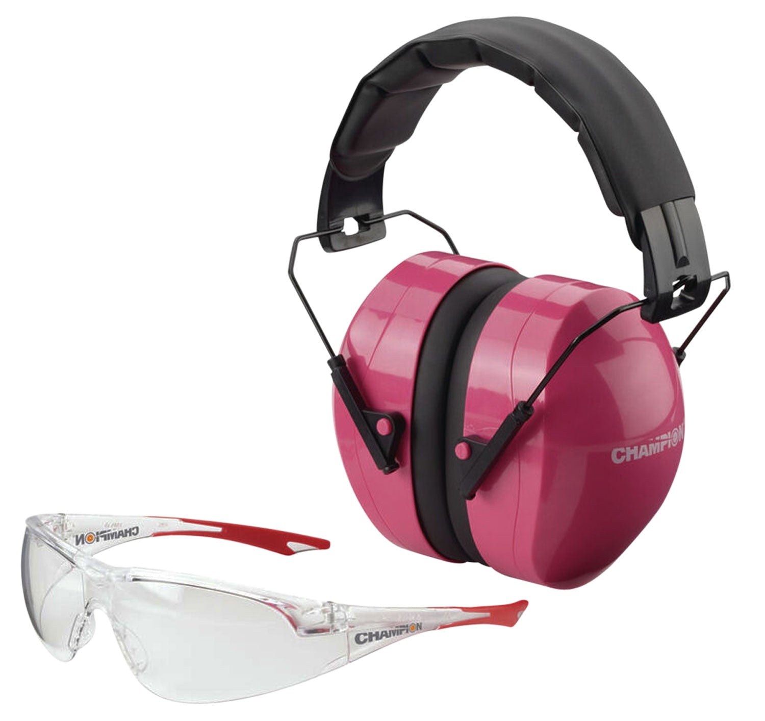 Champion Targets Eyes & Ears Combo Set 26 dB Passive Over-the-Head Muff with Safety Glasses Pink/Black