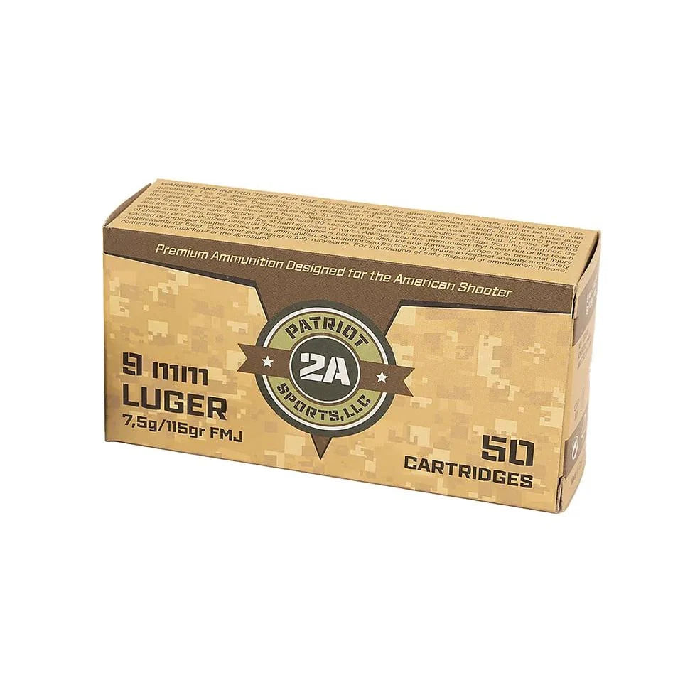 Patriot Sports Brass Case Handgun Ammunition 9mm Luger 115gr FMJ 1230 fps