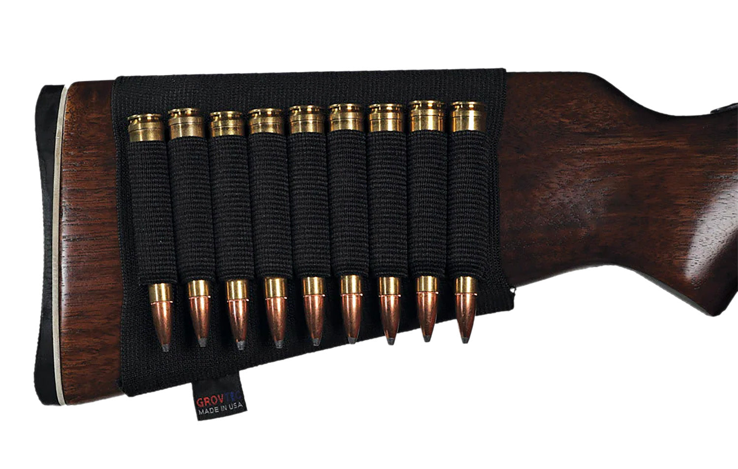 GrovTec GTAC81 Buttstock Cartridge Holder 9 Round Elastic Rifle Stock Slip-On Ammo Carrier