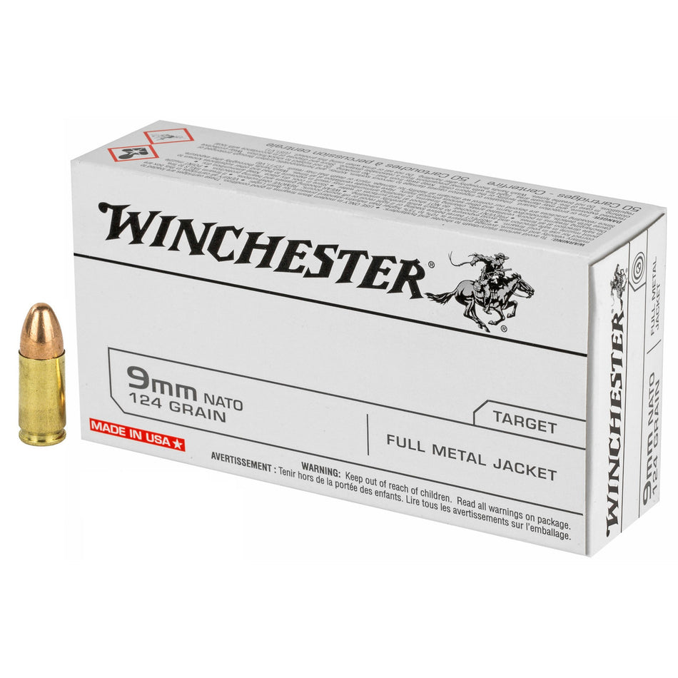Winchester 9mm Luger / Parabellum USA Nato 124 grain Full Metal Jacket ammunition