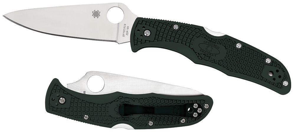 Spyderco C10FPGR Endura 4 3.75" Folding Plain VG-10 SS Clip Point Blade Green Textured FRN Handle & Pocket Clip