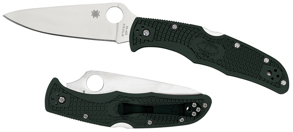 Spyderco C10FPGR Endura 4 3.75" Folding Plain VG-10 SS Clip Point Blade Green Textured FRN Handle & Pocket Clip