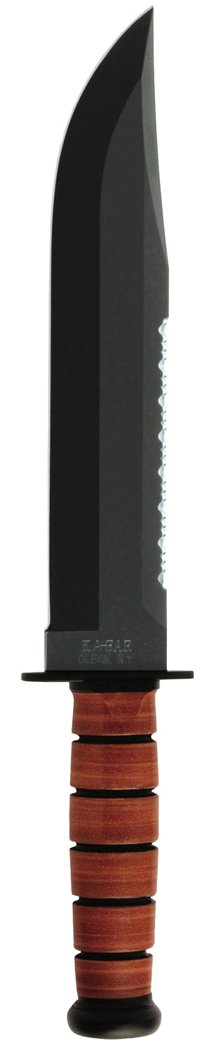 Ka-Bar 2217 Big Brother 9.375" Fixed Clip Point Partially Serrated Black 1095 Cro-Van Blade Brown Leather Handle Sheath