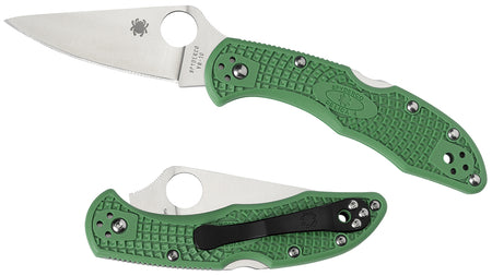 Spyderco C11FPGR Delica 4 2.88" Folding Plain VG-10 SS Drop Point Blade Green Textured FRN Handle & Pocket Clip