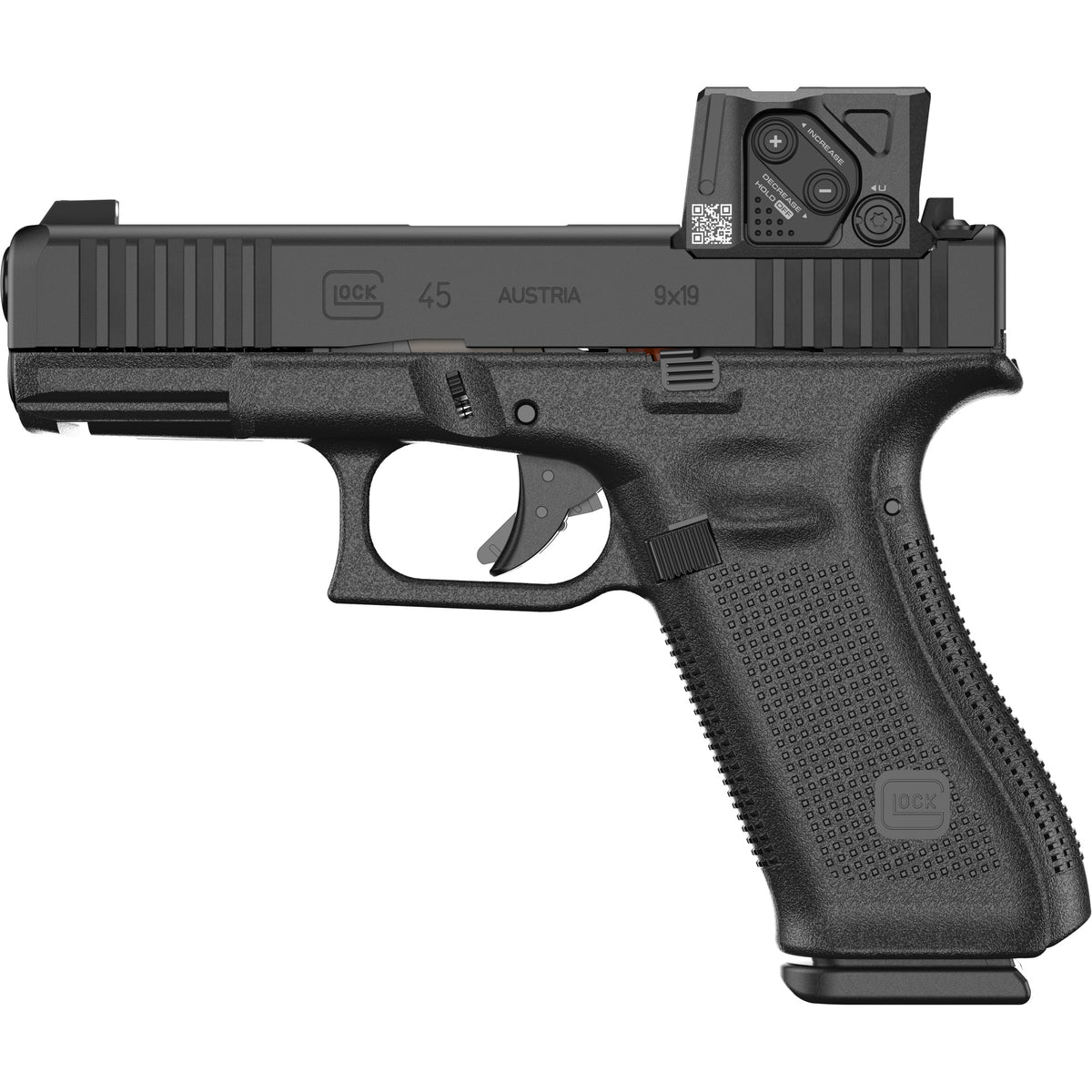 Glock P64550B01DC8A3 G45 Gen6 w/Aimpoint Crossover 9mm Luger 4.02" Black GMB Barrel, Black nDLC Steel Serrated w/Optic Slide, Black Polymer Frame w/Accessory Rail, Interchangeable Backstrap Grip, Aimp