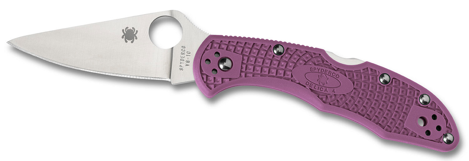 Spyderco CLLFPPR Delica 4 2.88" Folding Plain VG-10 SS Drop Point Blade Purple Textured FRN Handle & Pocket Clip