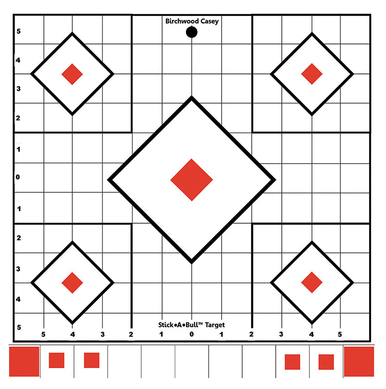 Birchwood Casey 33922 Stick-A-Bull Self-Adhesive 12" 5-Diamond Sight-In Paper Targets with Pasters 5 Pack