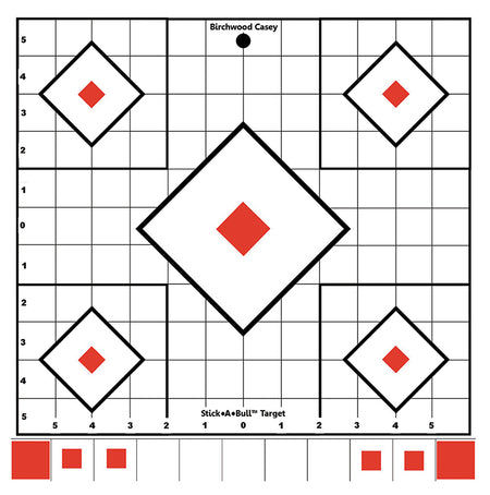 Birchwood Casey 33922 Stick-A-Bull Self-Adhesive 12" 5-Diamond Sight-In Paper Targets with Pasters 5 Pack