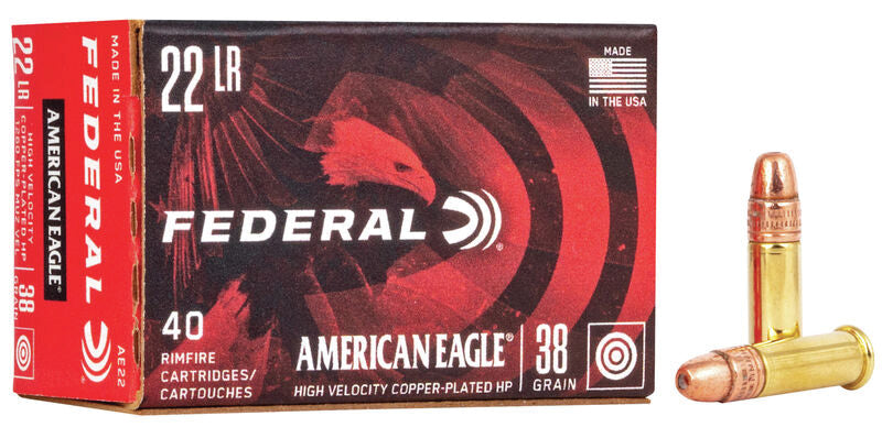 Federal .22 Long Rifle American Eagle 38 grain Copper-Plated Hollow Point ammunition