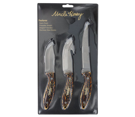 Uncle Henry Staglon Handle 3 Piece Fixed Blade Knife Set