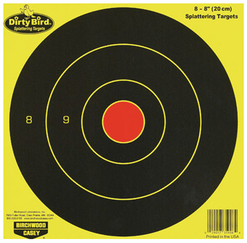 Birchwood Casey 35908 Dirty Bird 8" Bullseye Paper Hanging Shooting Targets Black/Yellow 8 Pack