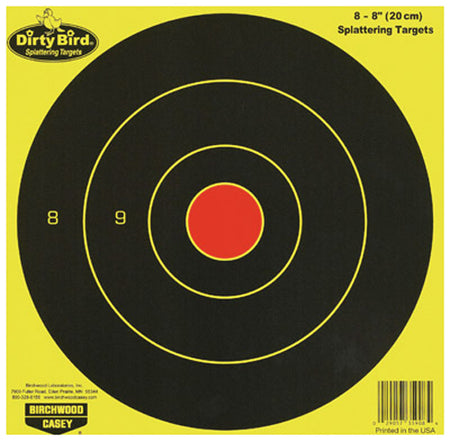 Birchwood Casey 35908 Dirty Bird 8" Bullseye Paper Hanging Shooting Targets Black/Yellow 8 Pack