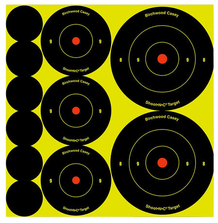 Birchwood Casey 34608 Shoot-N-C Self-Adhesive Reactive Bullseye Target Variety Pack 132 Count