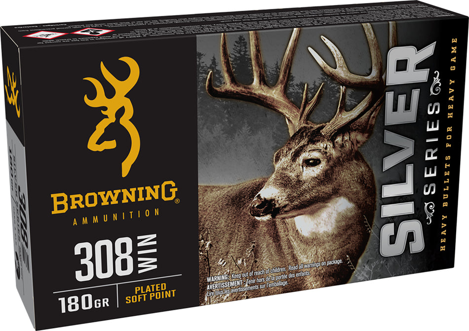 Browning Silver Plated Soft Point 180 Grain .308 Win / 7.62x51mm 2743 ft lbs 020892232143