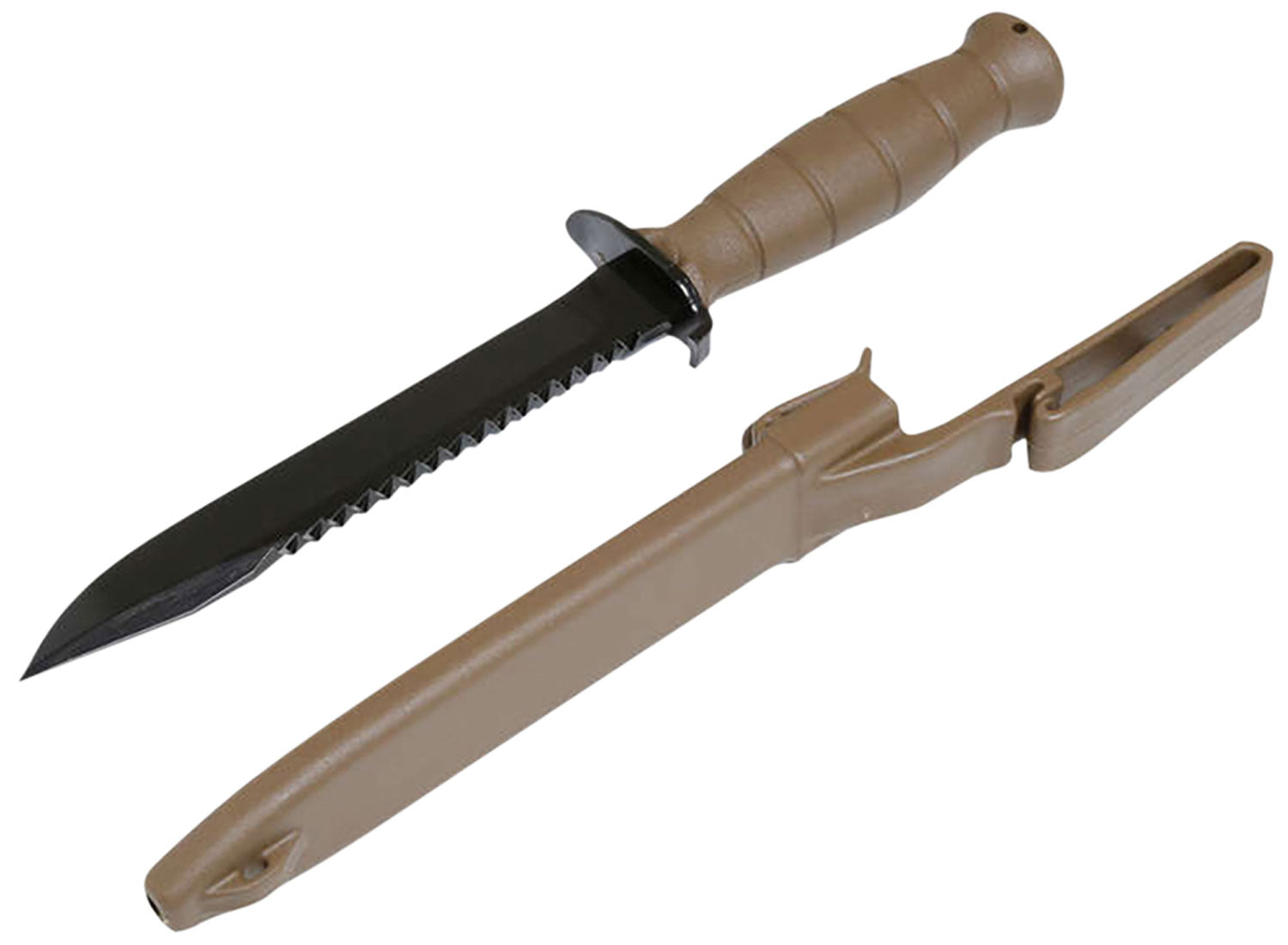 Glock KDO39179 7" Fixed Blade Field Knife Clip Point/Saw Black Carbon Steel, FDE Trimond Handle