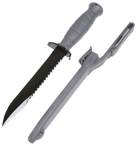 Glock KG039180 7" Fixed Blade Field Knife Clip Point/Saw Black Carbon Steel, Gray Trimond Handle