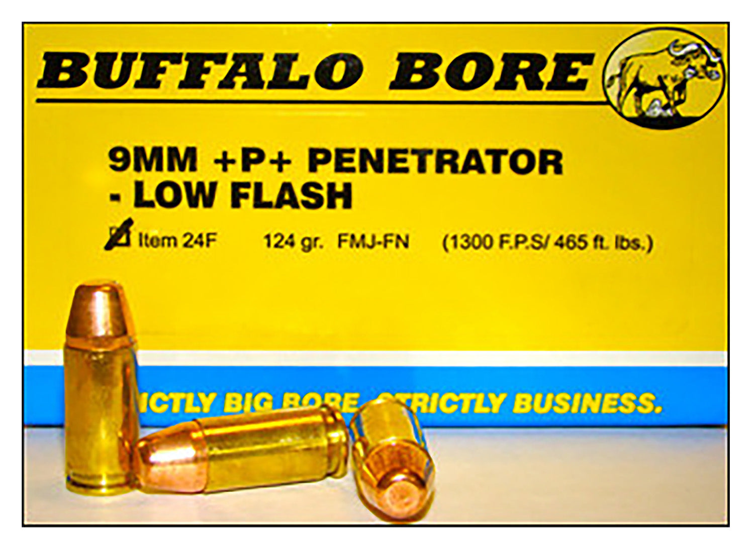 Buffalo Bore 9mm Luger / Parabellum Penetrator +P+ 124 grain Full Metal Jacket Flat Nose ammunition
