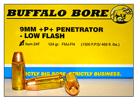 Buffalo Bore 9mm Luger / Parabellum Penetrator +P+ 124 grain Full Metal Jacket Flat Nose ammunition