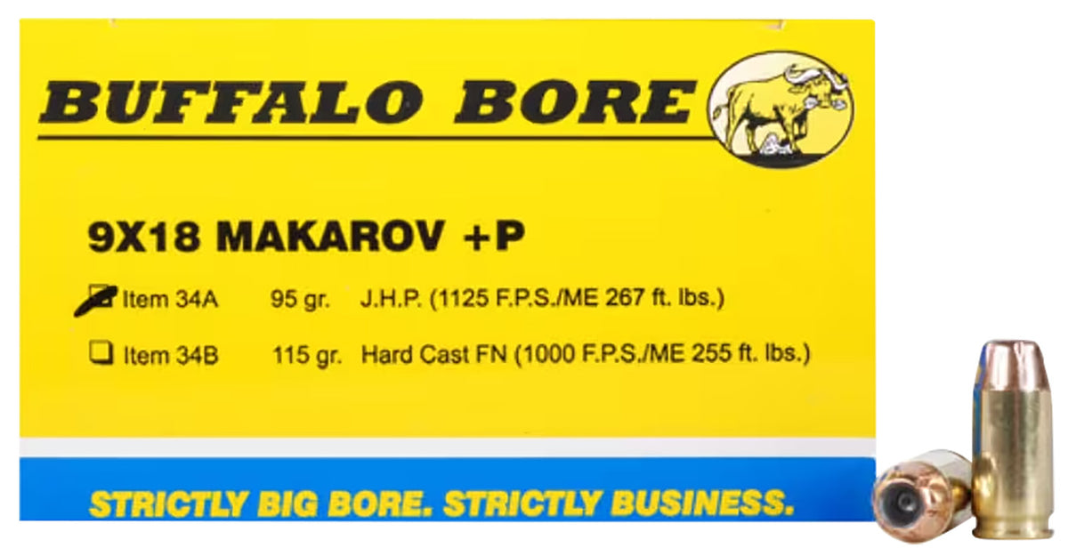 Buffalo Bore 9mm Makarov Personal Defense 95 grain Jacketed Hollow Point ammunition