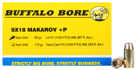 Buffalo Bore 9mm Makarov Personal Defense 95 grain Jacketed Hollow Point ammunition