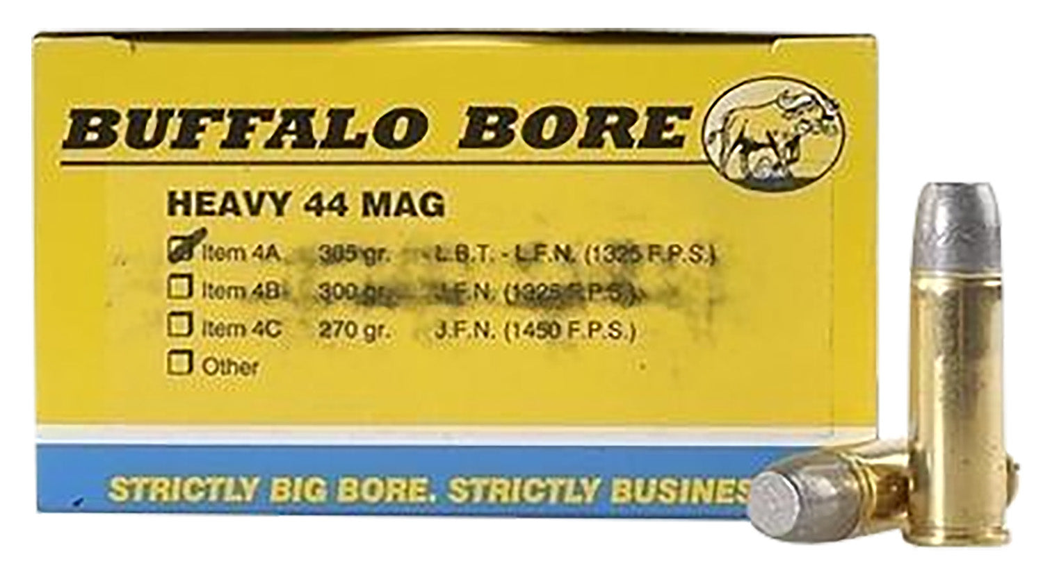 Buffalo Bore .44 Magnum Heavy 305 grain Hard Cast Lead Flat Nose ammunition