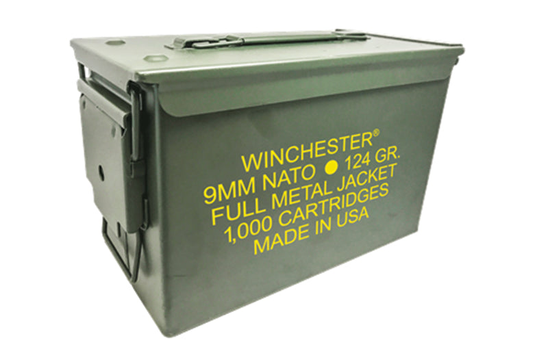 Winchester 9mm Luger / Parabellum USA Nato Ammo Can 124 grain Full Metal Jacket ammunition
