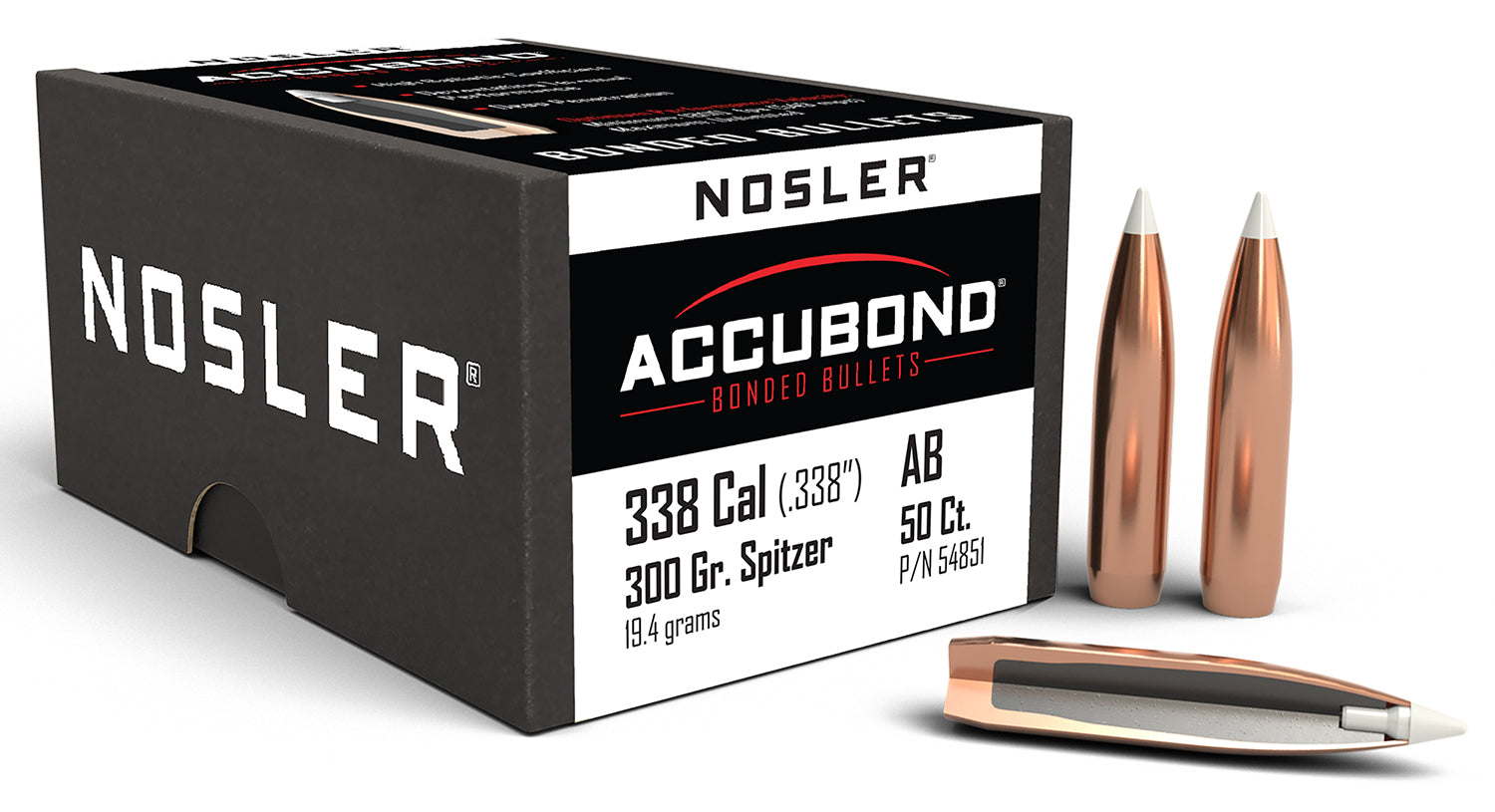 Nosler 54851 AccuBond .338 Cal 300 Grain Spitzer Point Bullets 50/Box
