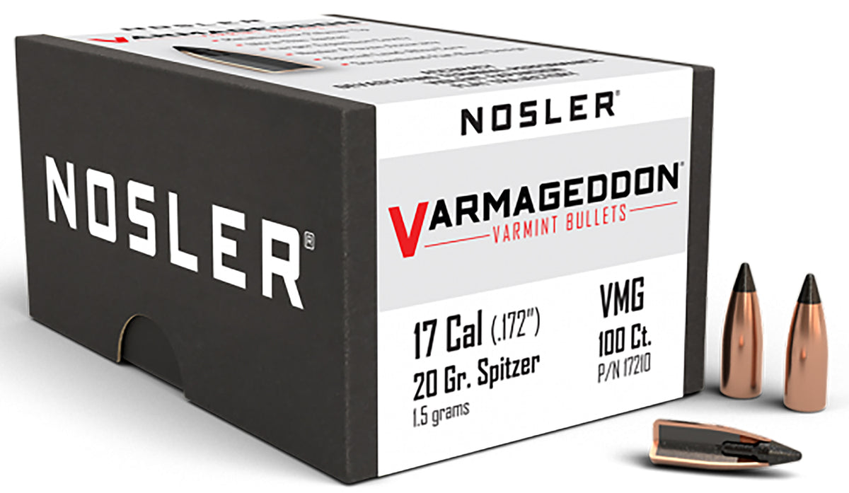 Nosler 17210 Varmageddon .17 Cal 20 Grain Flat Base Polymer Tipped Bullets 100/Box