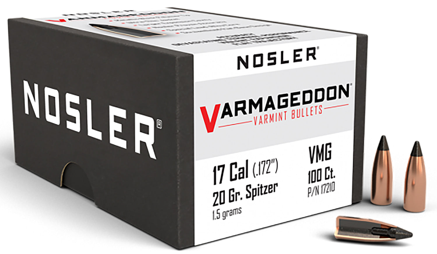 Nosler 17210 Varmageddon .17 Cal 20 Grain Flat Base Polymer Tipped Bullets 100/Box