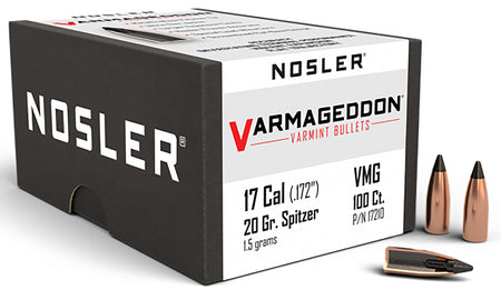 Nosler 17210 Varmageddon .17 Cal 20 Grain Flat Base Polymer Tipped Bullets 100/Box