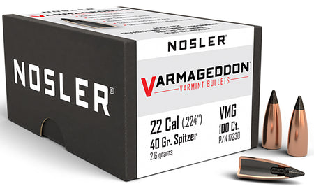 Nosler 17230 Varmageddon .22 Cal 40 Grain Flat Base Polymer Tipped Bullets 100/Box