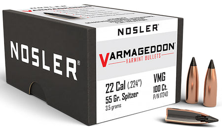 Nosler 17240 Varmageddon .22 Cal 55 Grain Flat Base Polymer Tipped Bullets 100/Box