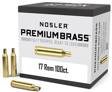 Nosler 10128 Unprimed Premium Brass Cases 17 Remington Rifle 100-Count