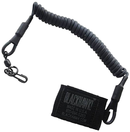 Blackhawk 90TPL2BK Coiled Rubber Pistol Retention Lanyard Swivel Modular Belt Loop