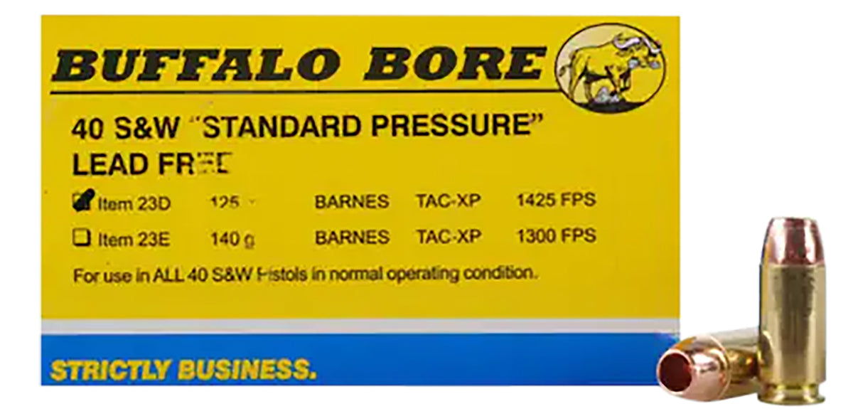 Buffalo Bore Standard Pressure Barnes TAC-XP Lead Free 125 Grain .40 S&W 1425 fps 651815023045