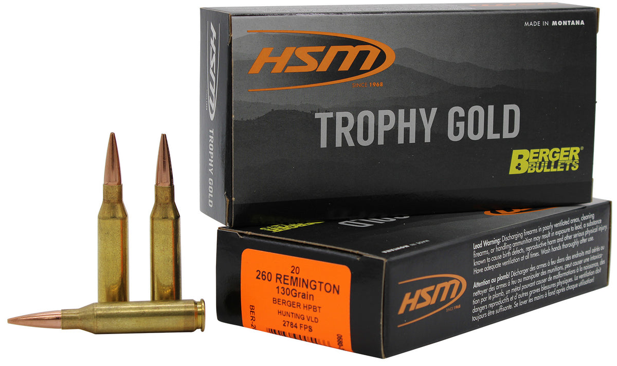 HSM Trophy Gold Berger Hunting VLD Match 130 Grain .260 Remington 2784 fps 837306005466