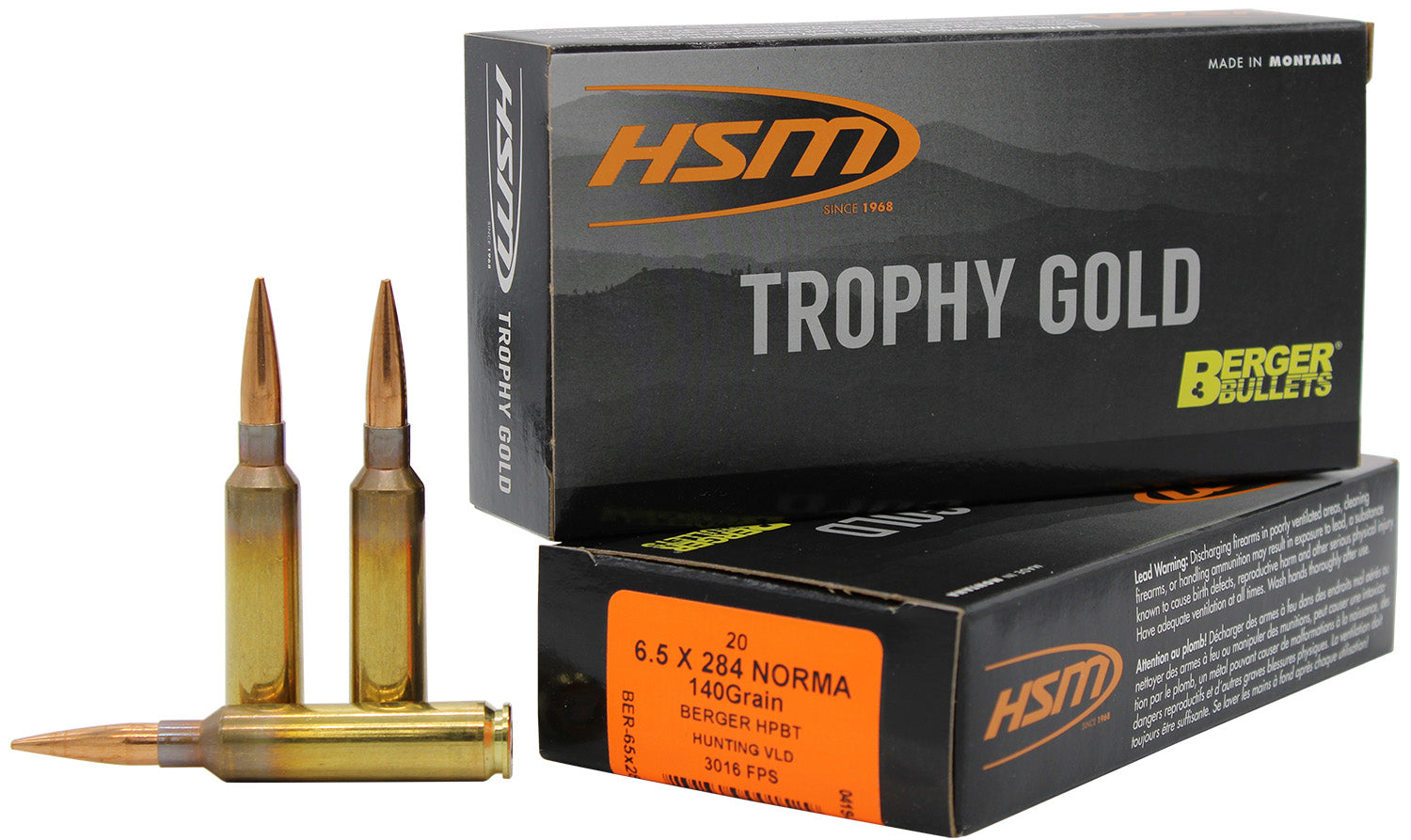 HSM Trophy Gold Berger Hunting VLD Match 140 Grain 6.5-284 Norma 3016 fps 837306001529