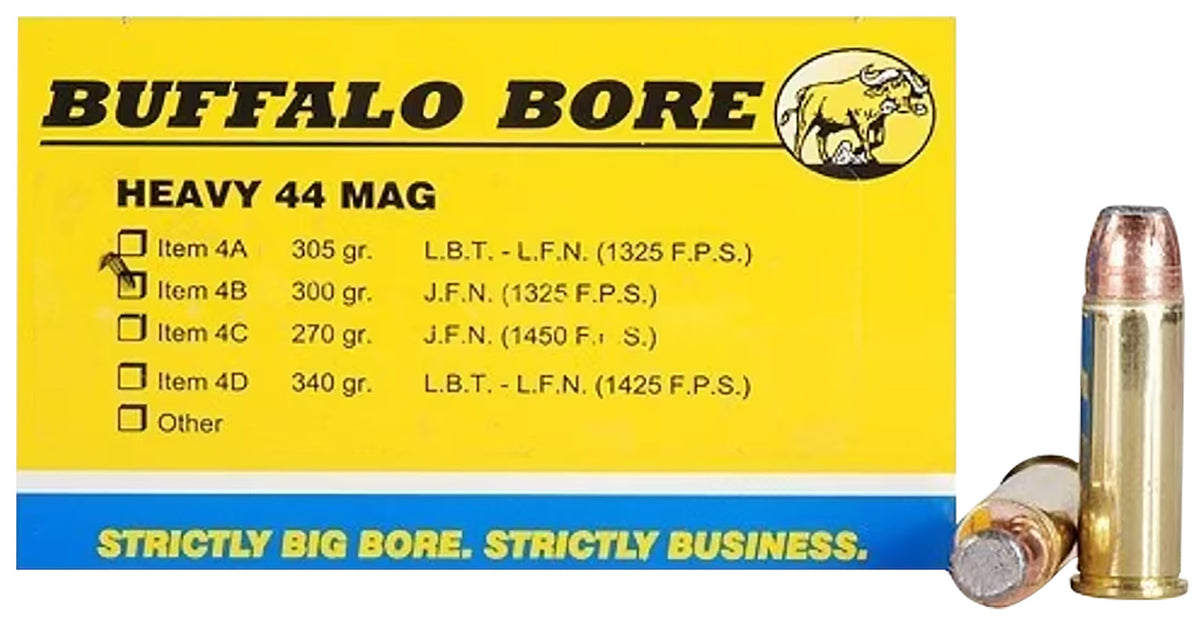 Buffalo Bore .44 Magnum Heavy 300 grain Semi-Jacketed Flat Point ammunition