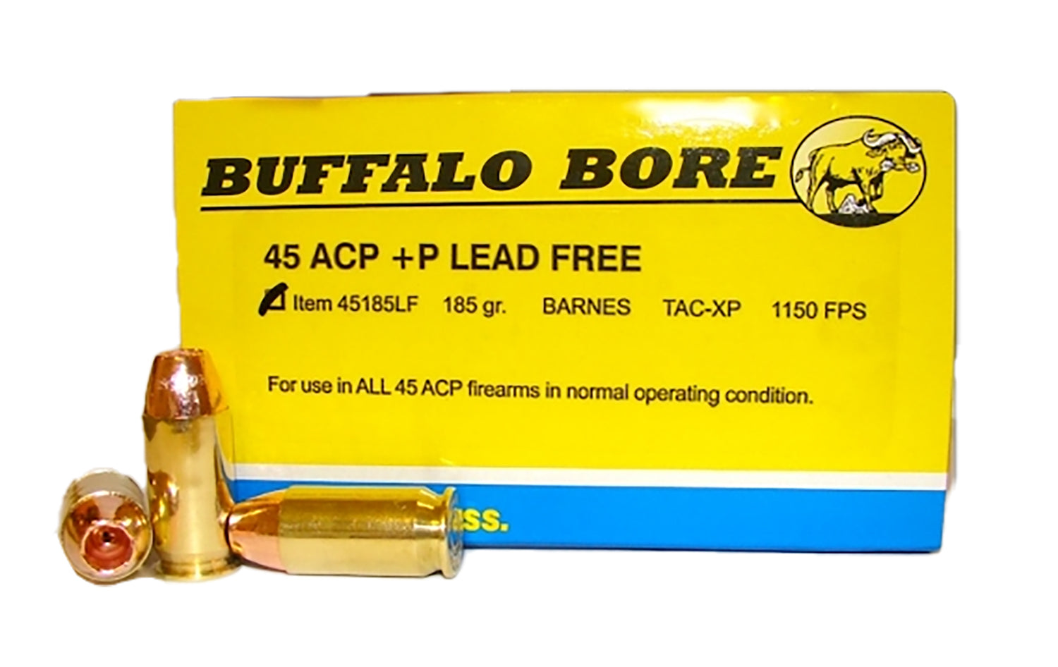 Buffalo Bore .45 ACP/Auto +P 185 grain Barnes TAC-XP Lead Free ammunition