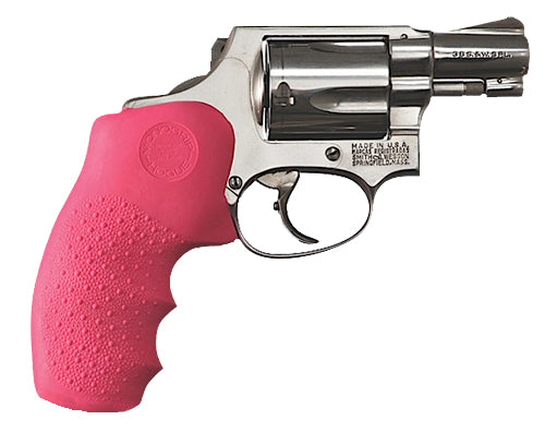 Hogue 60007 Pink Rubber Cobblestone OverMolded Monogrip with Finger Grooves for S&W J Frame Round Butt