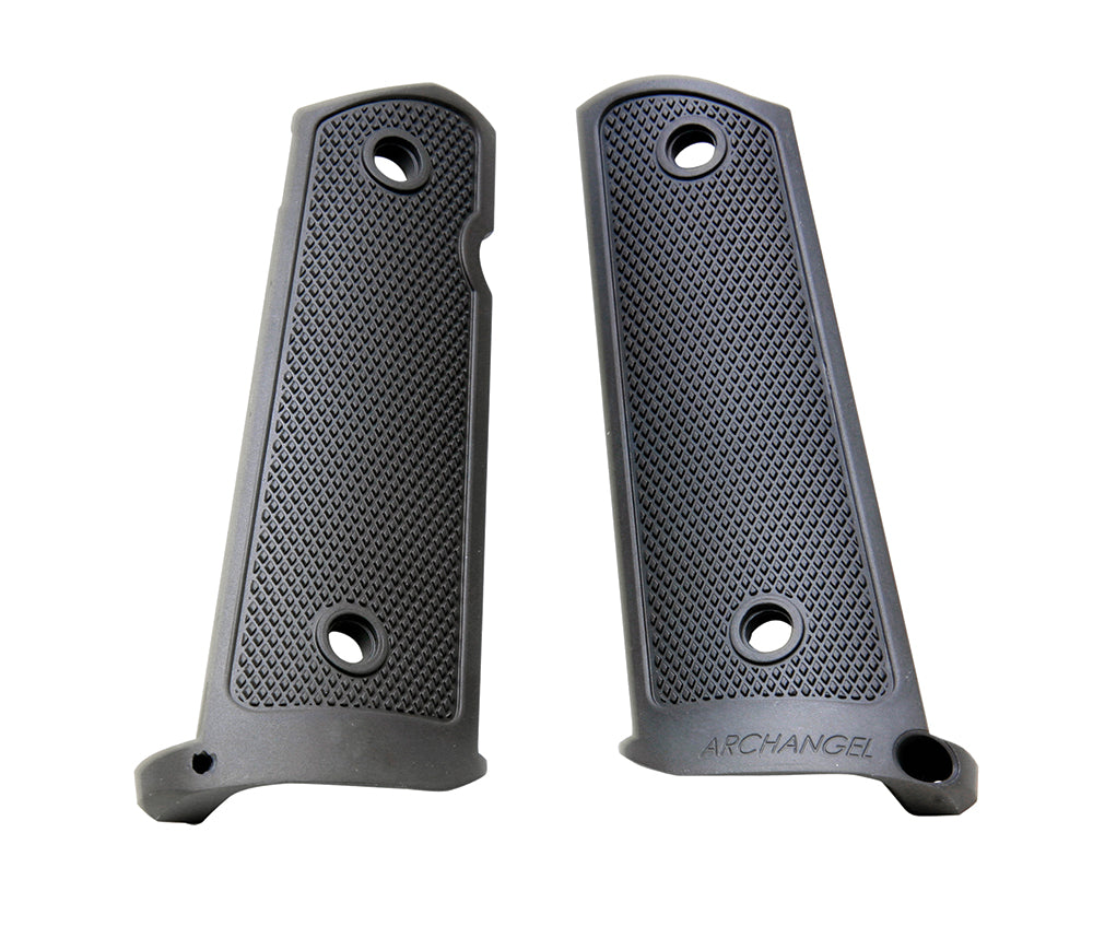 Archangel AA108 Diamond Checkered Aluminum Grip Panels Black Anodized Magwell Fits 1911 Government