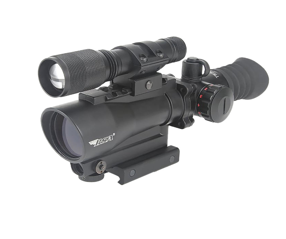 BSA 30mm Red Dot Scope with Red Laser Sight and White LED Flashlight 5 MOA